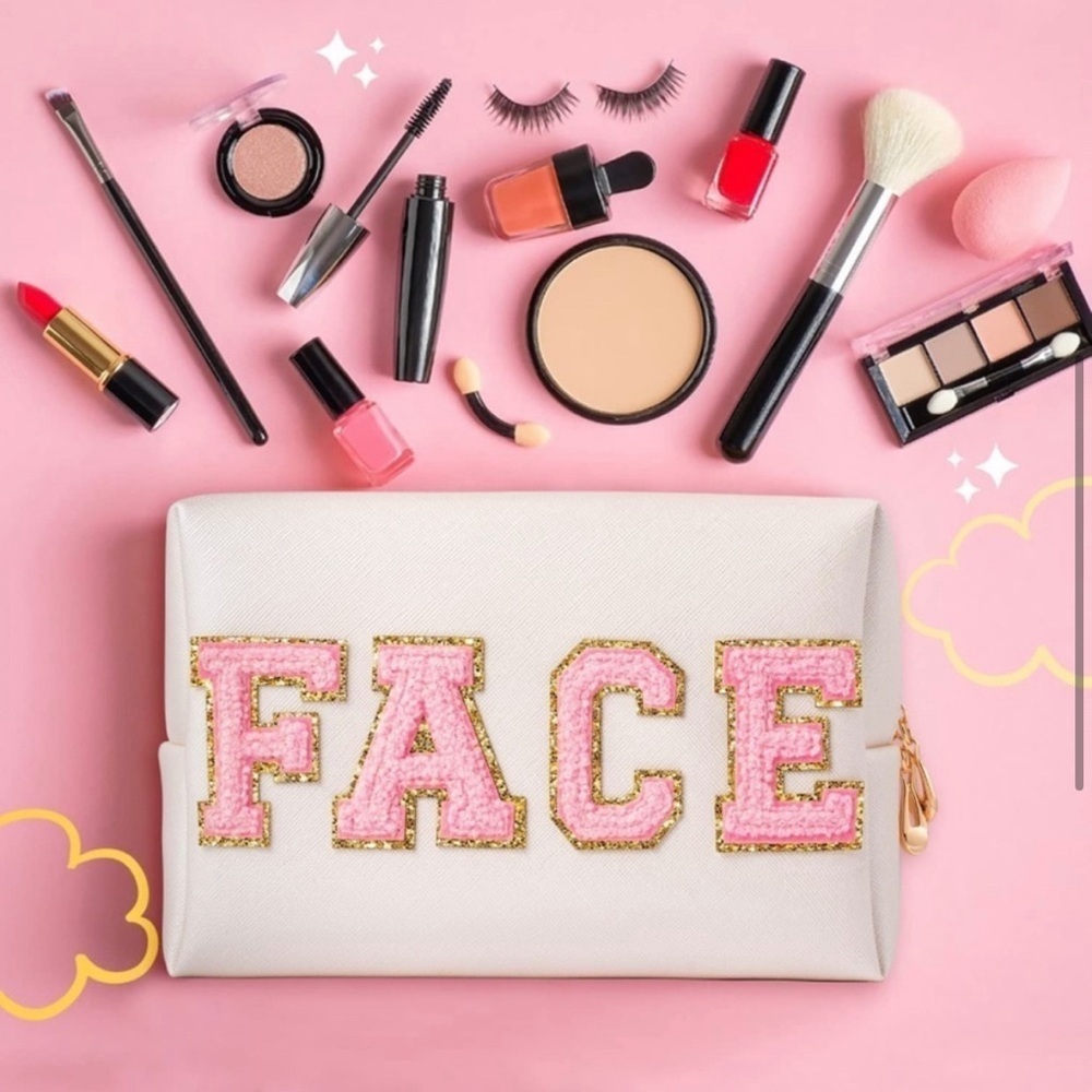 Preppy Chenille Letters Patch Hair Face Skin Travel Bag - Picture 3 of 6